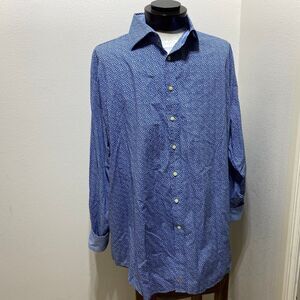 Thomas Dean Shirt Men's 3XLT Blue Printed Button Up Roll Tab Long Sleeve Shirt